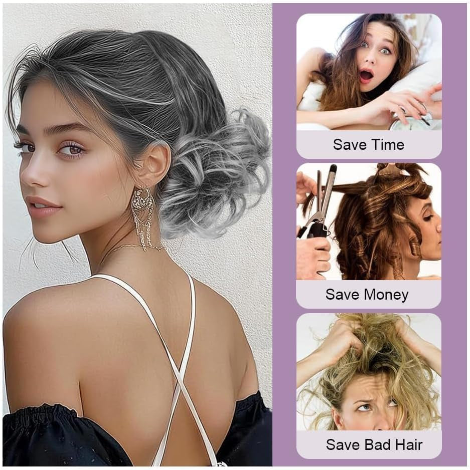 Drawstring Ponytail Extension 10 Inch Short Wavy Ponytail Hair Extensions Fake Pony Tail Clip Loose Wavy Pony Tails Hair Extensions in Ponytails Hairpieces for Women (Grey)