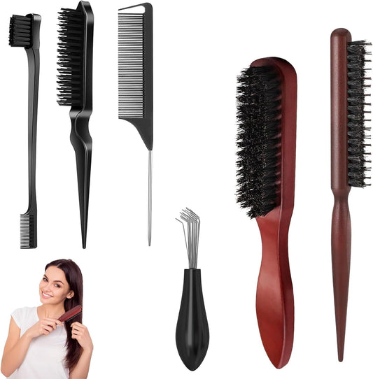 Bristle Hair Brush with Edges Brush,The Ultimate Hair Care Bundle - Beard Brush, Bristle Brush, Boar Bristle Hair Brush, and More - Unrivaled Selection for Versatile Grooming