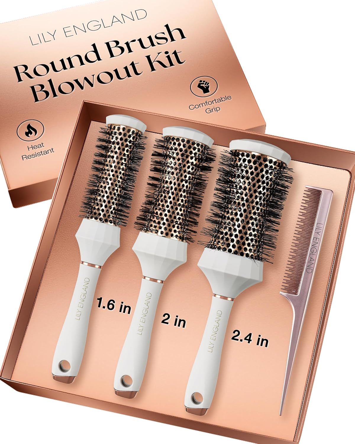 round Hair Brush Set, 4 Pieces Professional Blow Dry Kit with 3 round Brushes and Comb for Styling, Beauty Gift Sets for Women