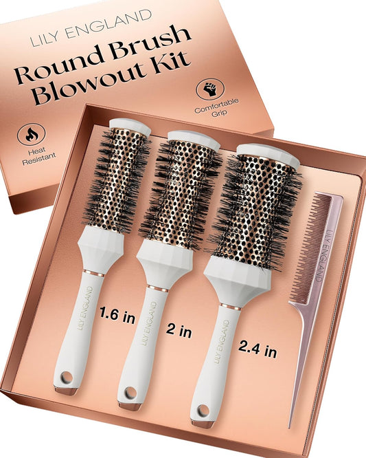round Hair Brush Set, 4 Pieces Professional Blow Dry Kit with 3 round Brushes and Comb for Styling, Beauty Gift Sets for Women