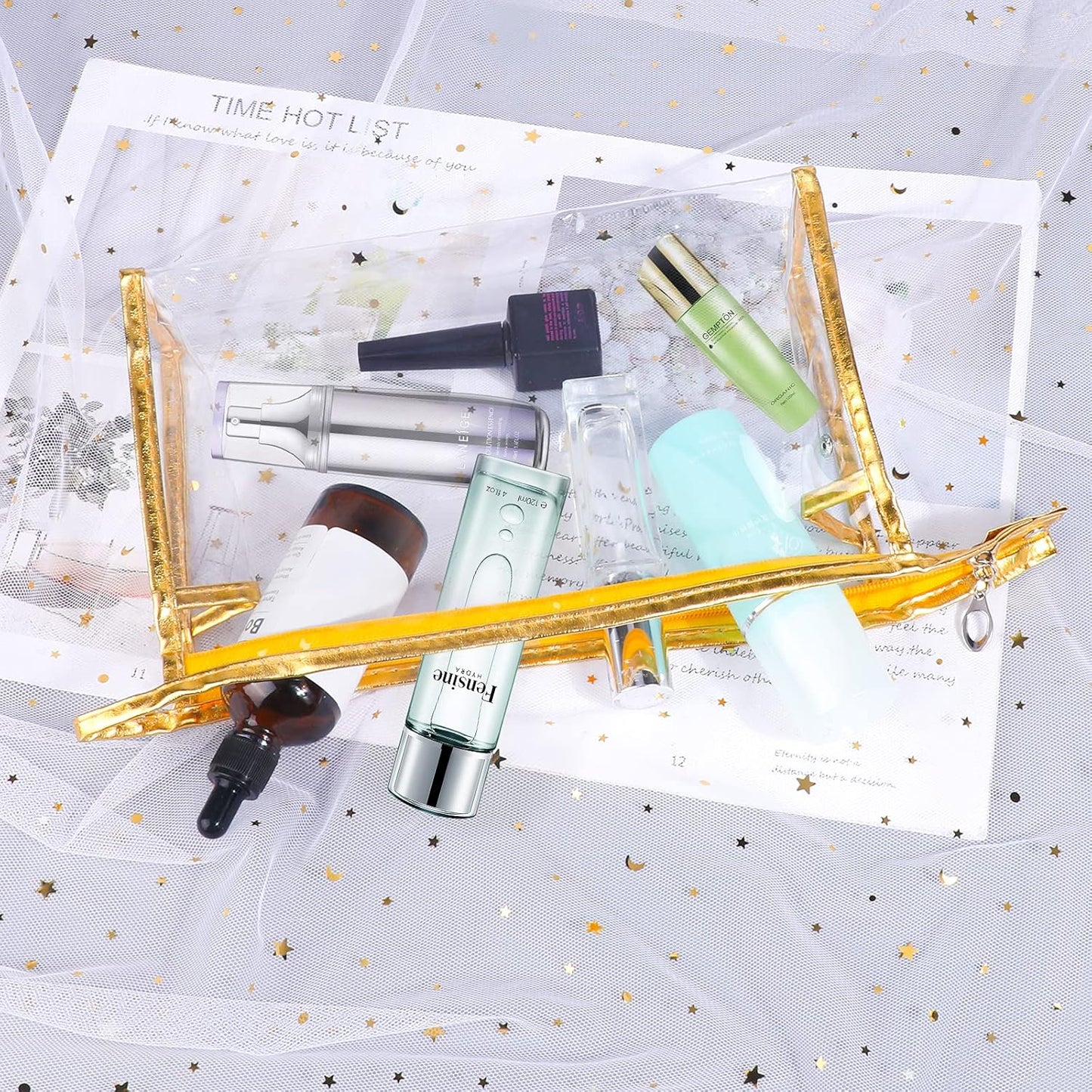 Clear Makeup Bag,  Transparent Clear Toiletry Bags with Strong Zips, Portable PVC Clear Travel Cosmetic Bag for Men Woman Holiday, Travel, Bathroom| 7 Colours Transparent Bags