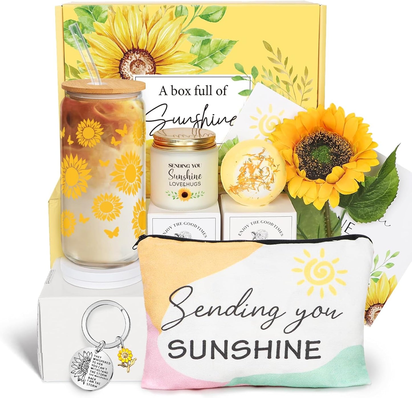 Birthday Gifts for Women, Get Well Soon Gifts for Women Sending Sunshine Sunflower Gift Baskets, Self Care Gifts for Women Her Best Friends Bestie Sister Mom Wife Female, Inspirational Gifts for Women