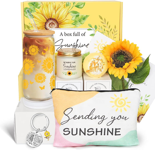 Birthday Gifts for Women, Get Well Soon Gifts for Women Sending Sunshine Sunflower Gift Baskets, Self Care Gifts for Women Her Best Friends Bestie Sister Mom Wife Female, Inspirational Gifts for Women