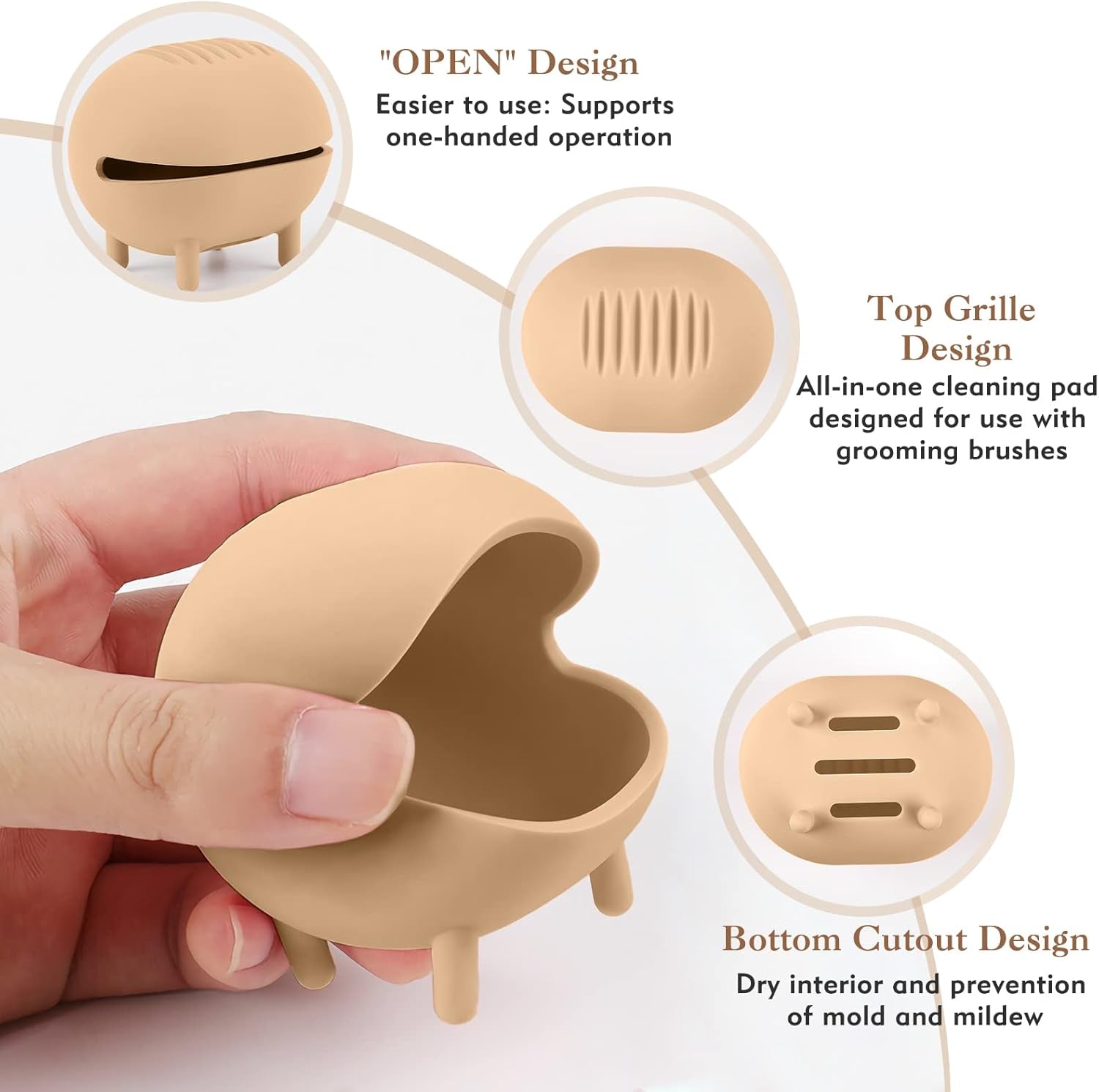 Makeup Sponge Holder with Washable Brushes Pad, Silicone Cosmetic Beauty Blender Case, Self-Contained Support Beauty Blender Holder, Breathable Makeup Sponge Case