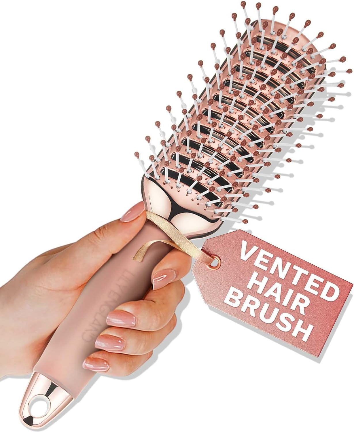 Vent Hair Brush for Blow Drying, Detangling Hairbrush for Women - Vented Brush with Gel Handle - Rose Gold by