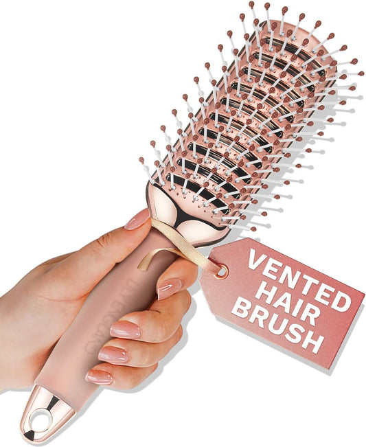 Vent Hair Brush for Blow Drying, Detangling Hairbrush for Women - Vented Brush with Gel Handle - Rose Gold by
