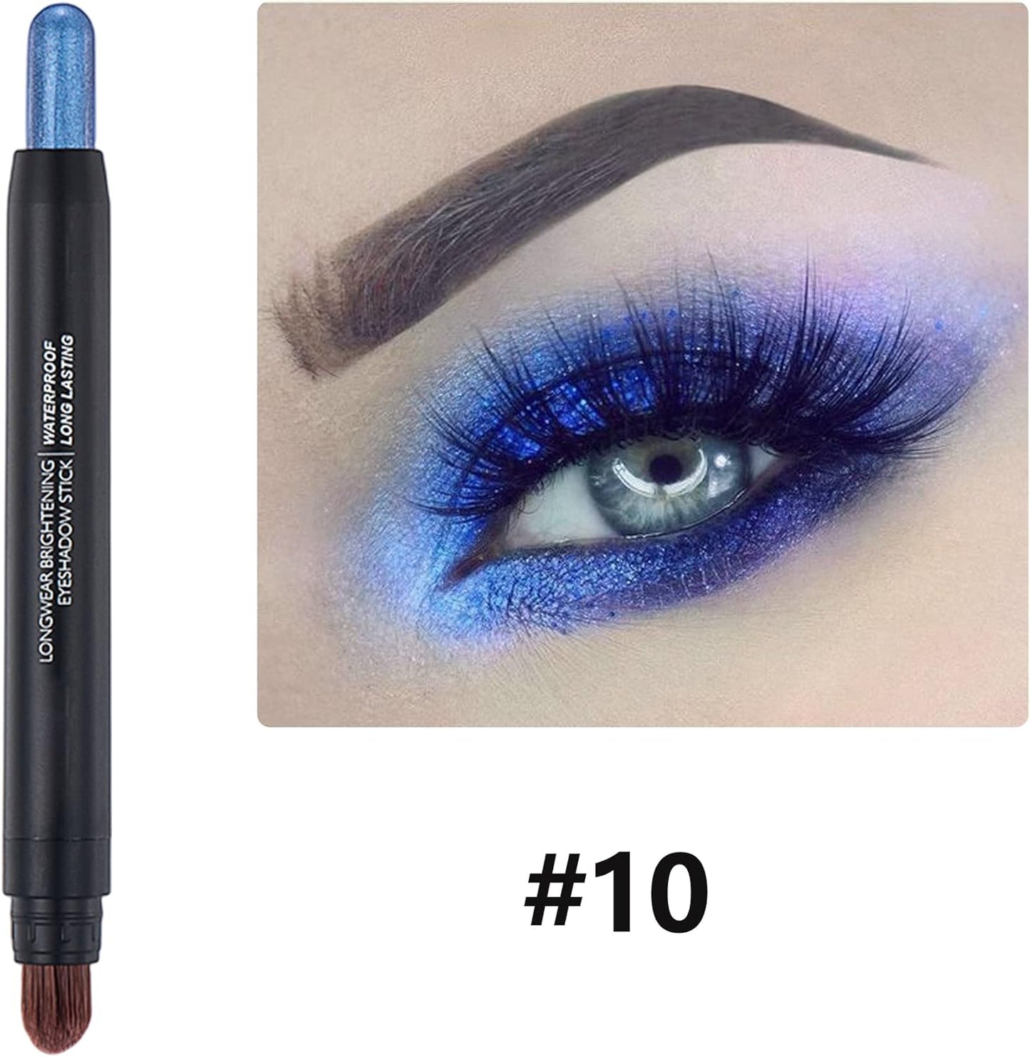 Cream Eyeshadow Stick - No Crease Glitter Shimmer Blue Purple Eye Shadow Stick with Soft Brush, Rotatable Eye Brightener Pencil Crayon, Long Lasting Waterproof Metallic Eye Makeup Pen for Women-#10