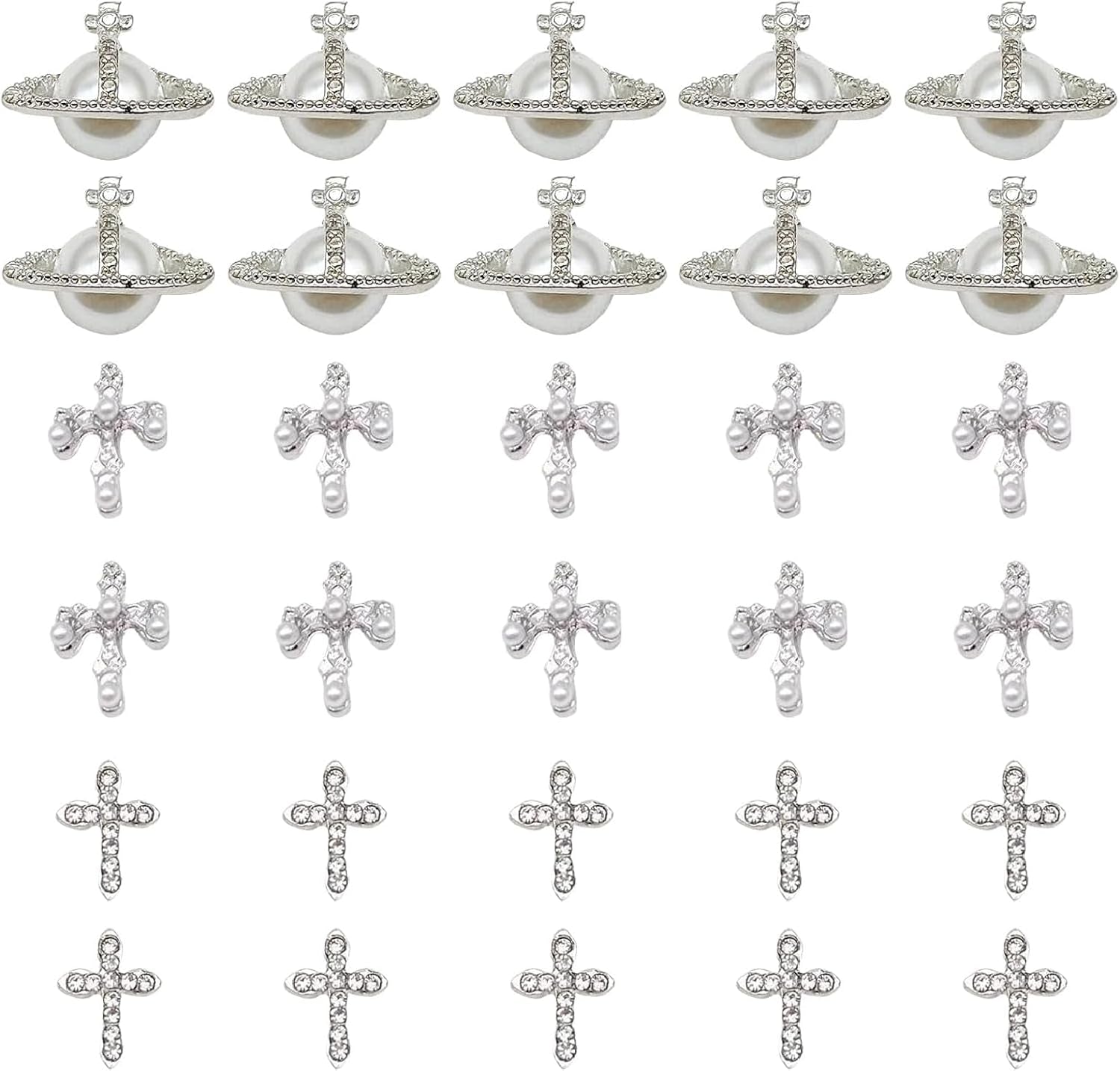 Nail Charms，30 Piece Set for DIY Nail Art Design ，Nail Accessories Nail Rhinestones Pearl and Diamond Cross Charms