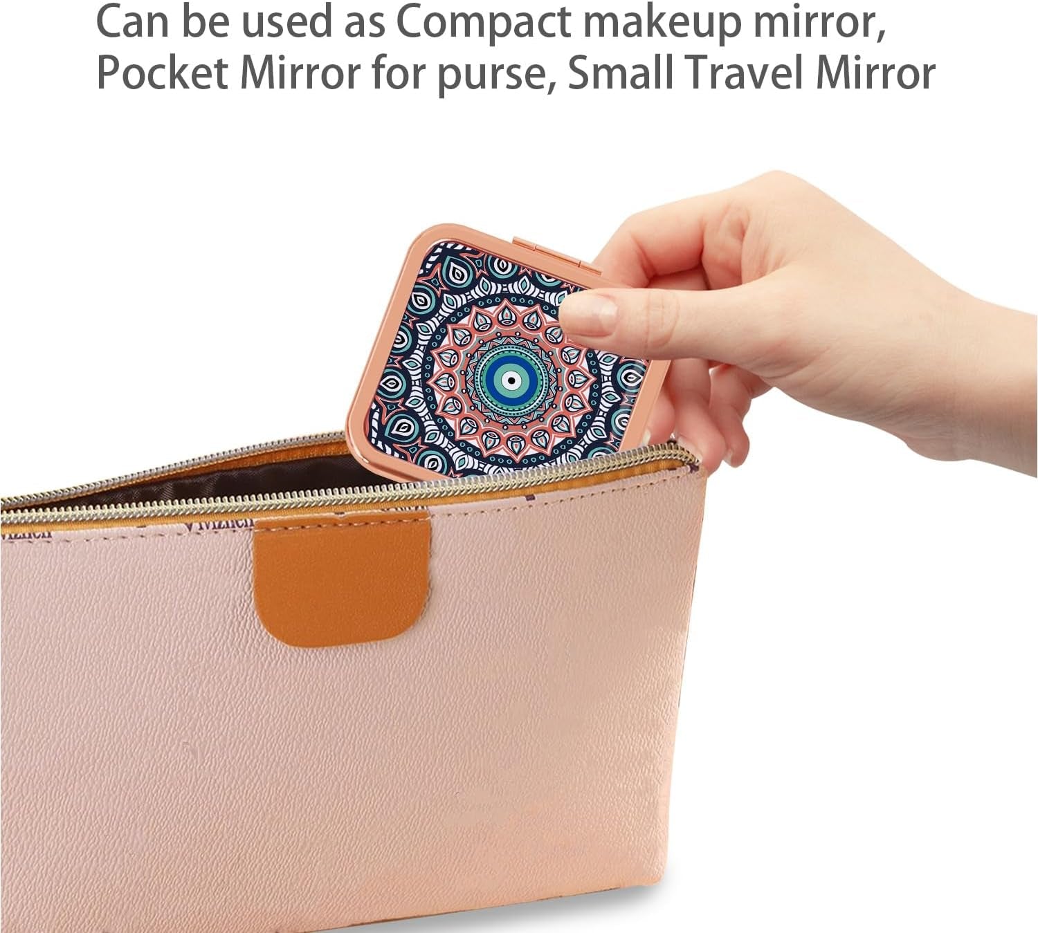 Pocket Mirror for Women, Rosegold Square 2.8”×2.8” Metal Frame Droprubber Style Double Sided Mini Magnifying 1X/2X Mirror for Purse Can Be Used as Gifts for Woman (Ethinc05)