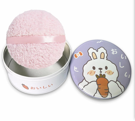 Large Body Powder Puff for Dusting Powder, Women Powder Puff with Tinplate Storage Container for Bath (Rabbit)