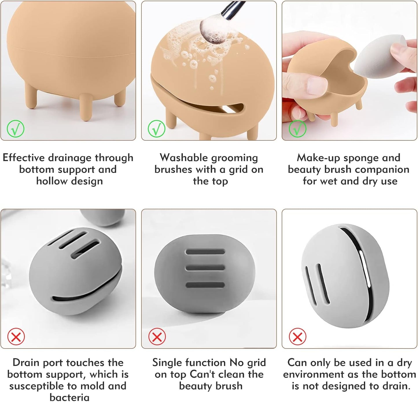 Makeup Sponge Holder with Washable Brushes Pad, Silicone Cosmetic Beauty Blender Case, Self-Contained Support Beauty Blender Holder, Breathable Makeup Sponge Case