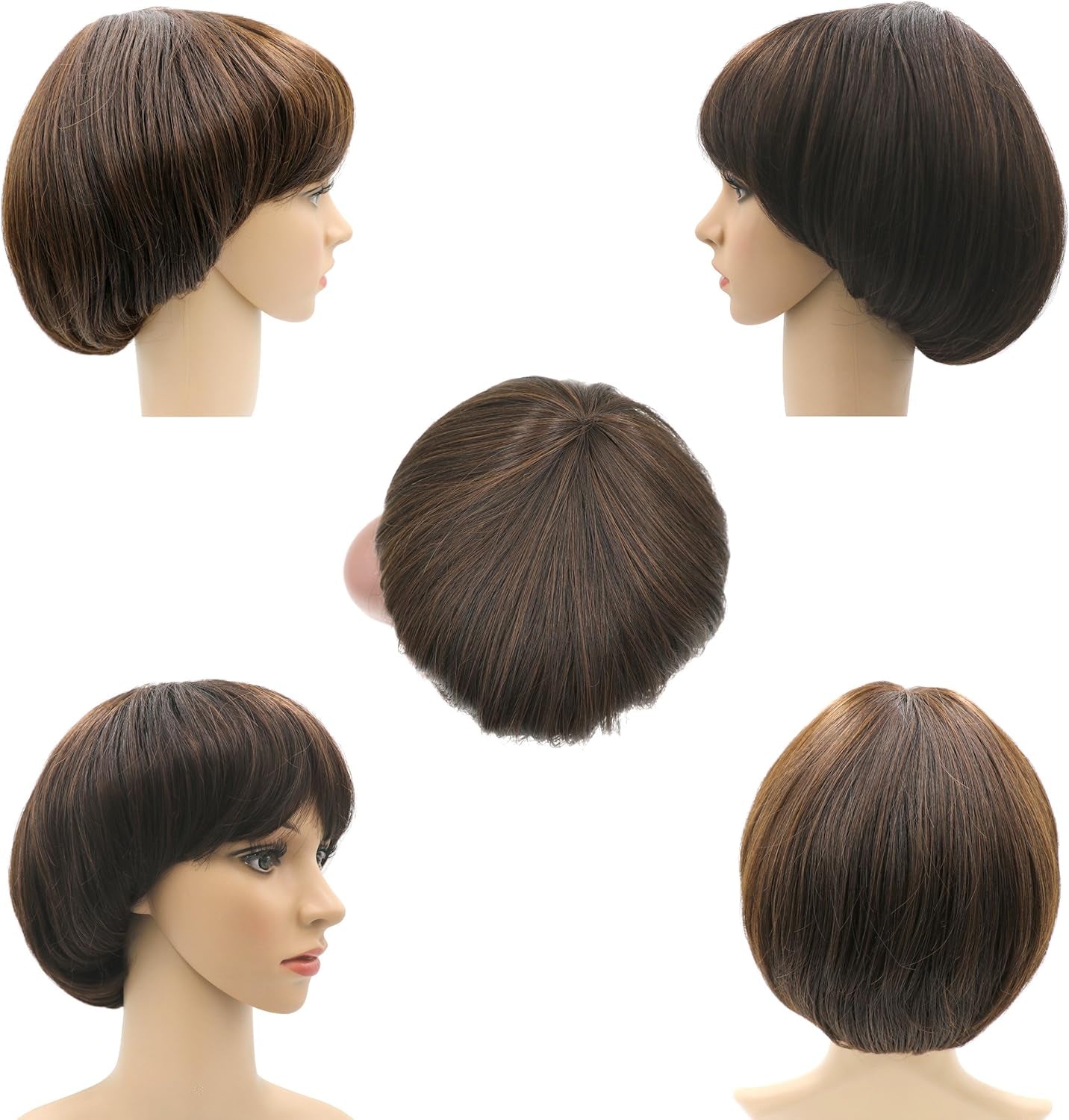 Afro Girls Cosplay Mushroom Wig Short Haircut with Bangs Bob Wig for Black Women (Brown)