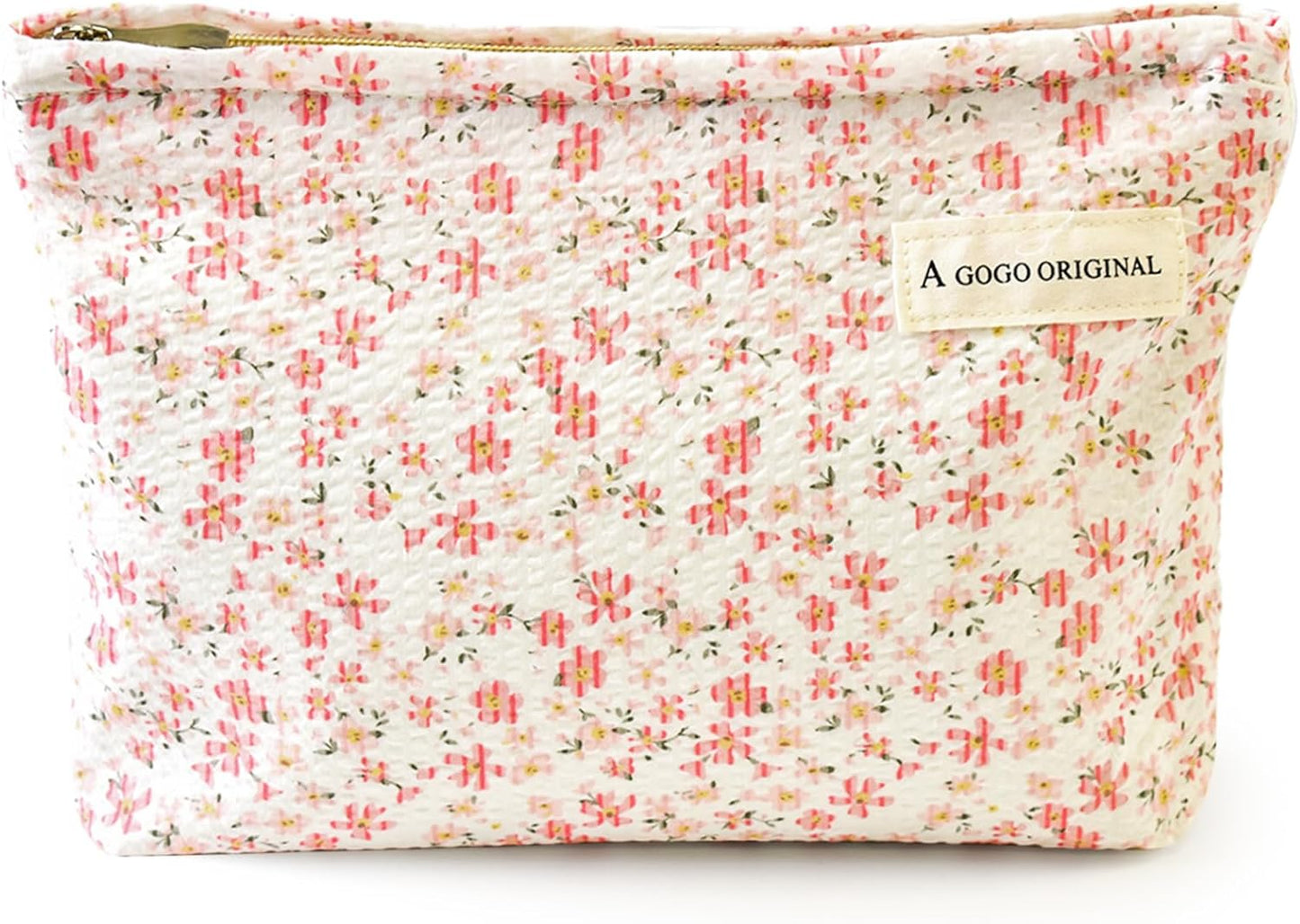 Aesthetic Makeup Bag Cotton, Quilted Floral Make up Bags, Make up Pouch, Toiletry Bag Women, Floral Makeup Bag, Cosmetics Organizer Pouch, Pencil Case for Daily Use (Pink)