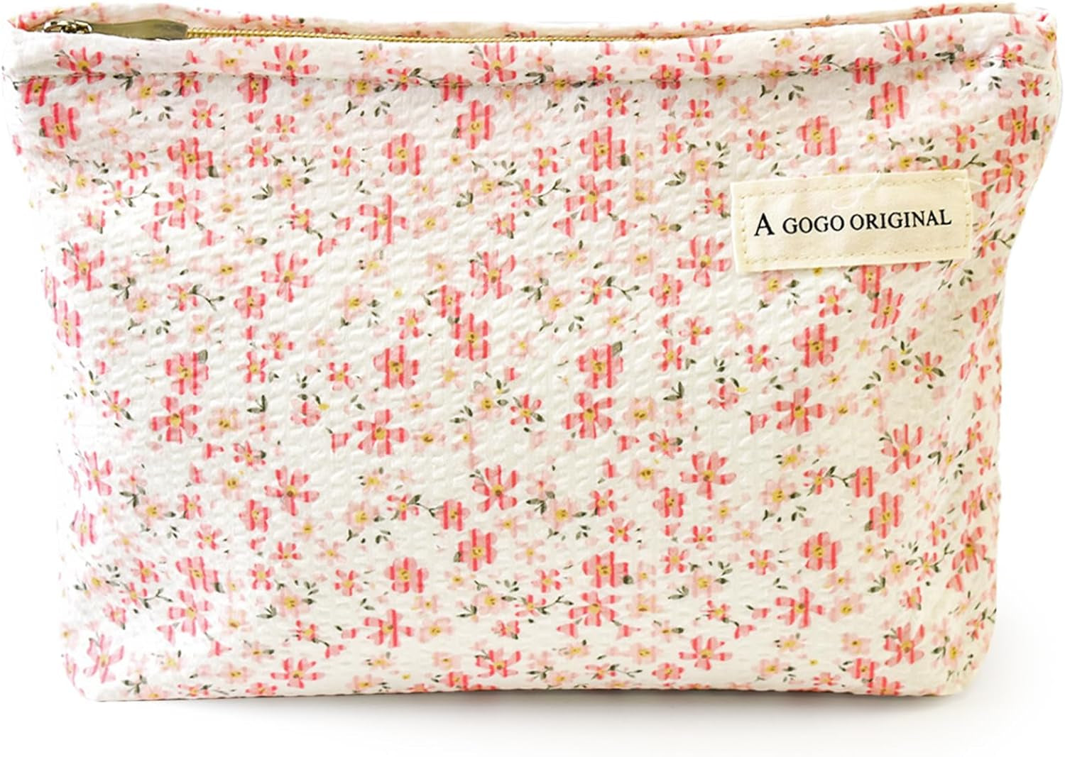 Aesthetic Makeup Bag Cotton, Quilted Floral Make up Bags, Make up Pouch, Toiletry Bag Women, Floral Makeup Bag, Cosmetics Organizer Pouch, Pencil Case for Daily Use (Pink)