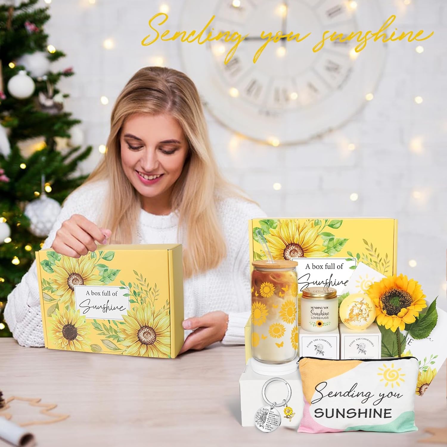 Birthday Gifts for Women, Get Well Soon Gifts for Women Sending Sunshine Sunflower Gift Baskets, Self Care Gifts for Women Her Best Friends Bestie Sister Mom Wife Female, Inspirational Gifts for Women