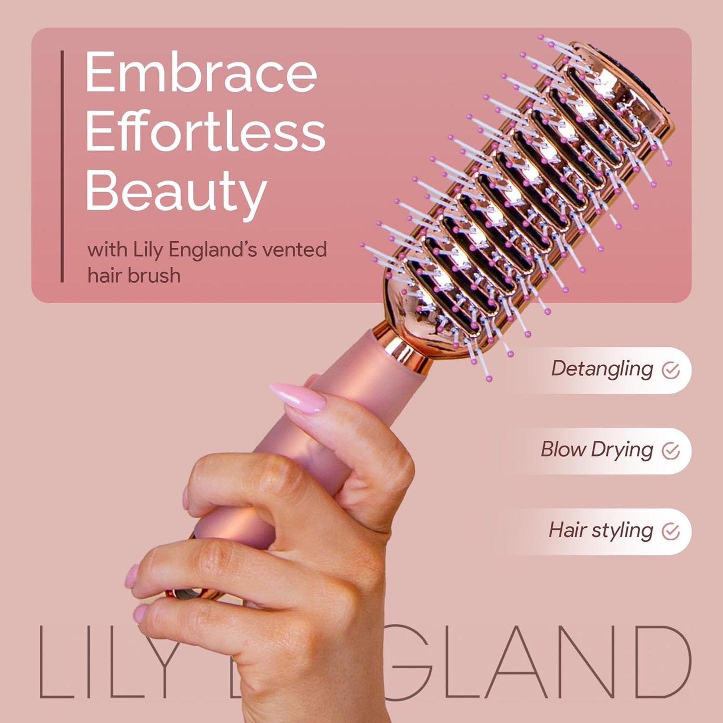 Vent Hair Brush for Blow Drying, Detangling Hairbrush for Women - Vented Brush with Gel Handle - Rose Gold by