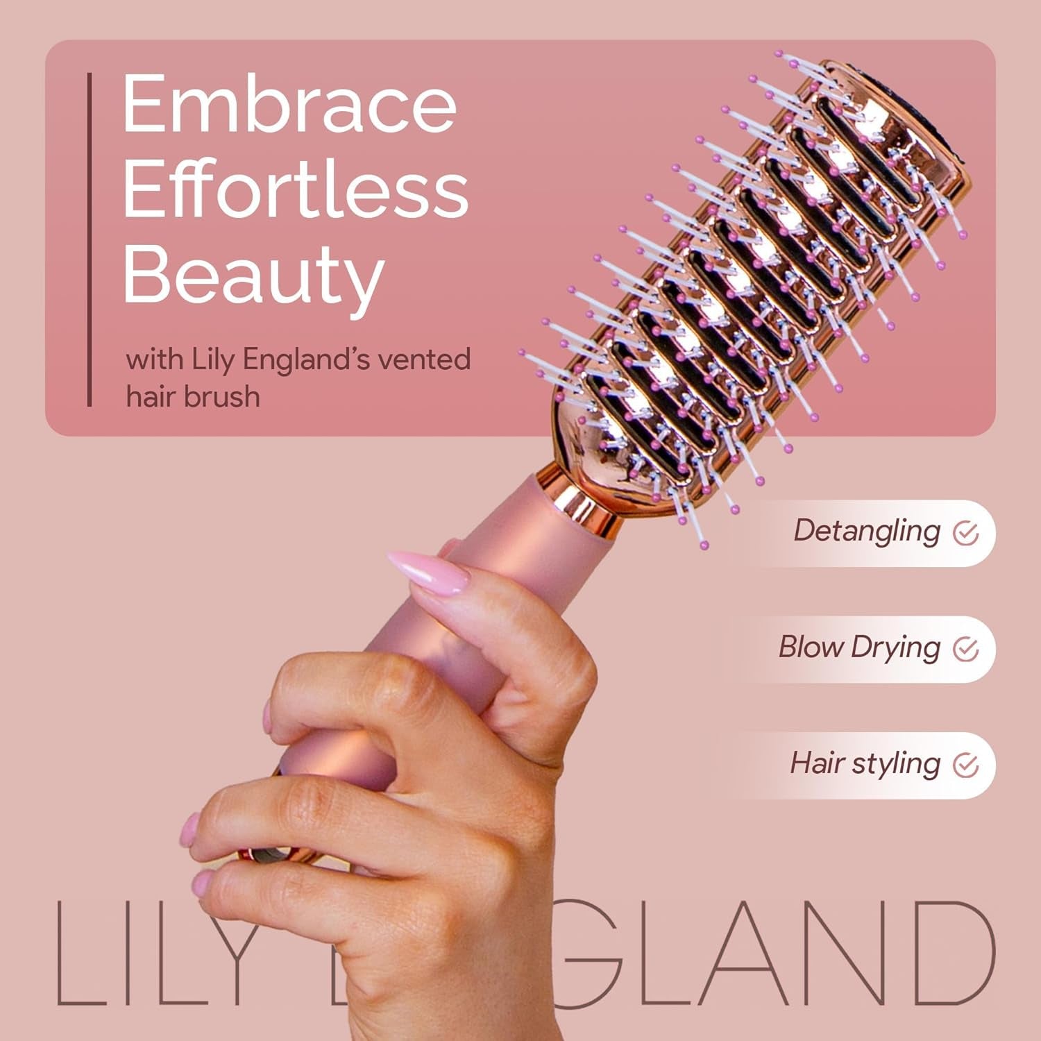 Vent Hair Brush for Blow Drying, Detangling Hairbrush for Women - Vented Brush with Gel Handle - Rose Gold by