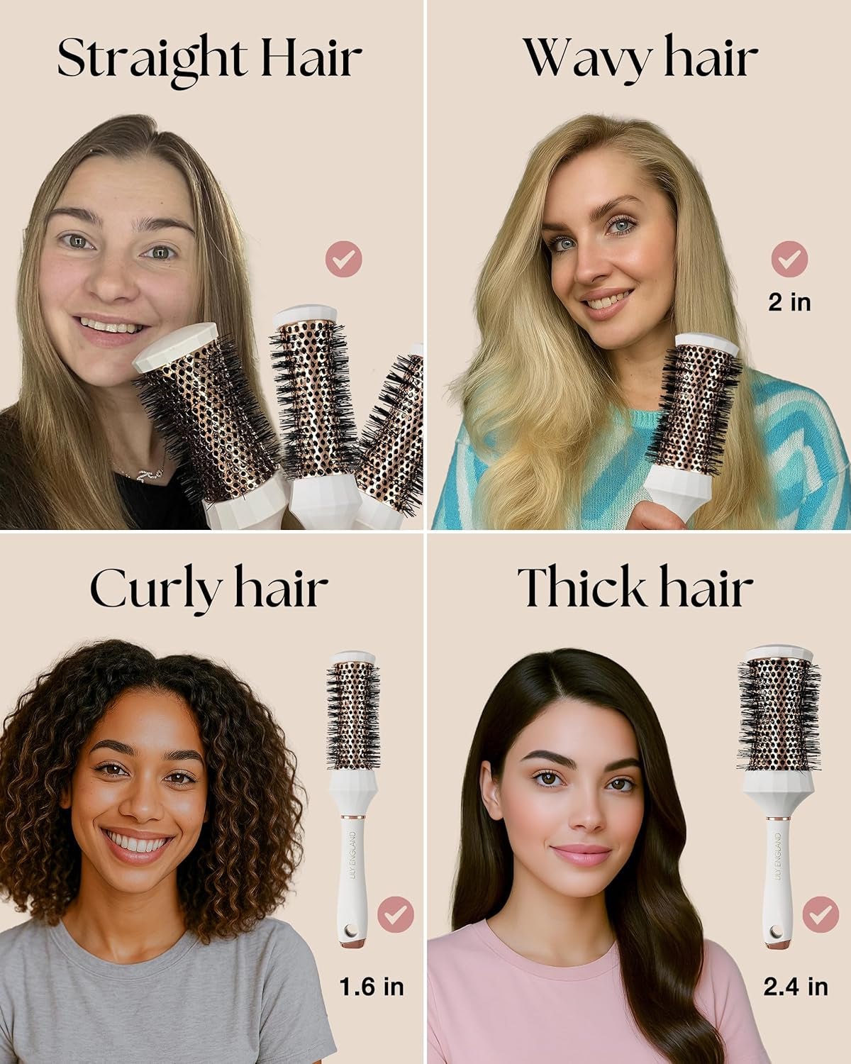 round Hair Brush Set, 4 Pieces Professional Blow Dry Kit with 3 round Brushes and Comb for Styling, Beauty Gift Sets for Women