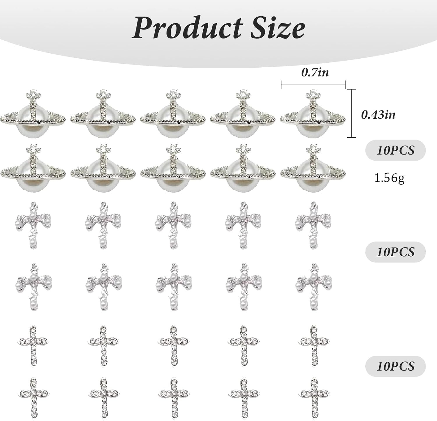 Nail Charms，30 Piece Set for DIY Nail Art Design ，Nail Accessories Nail Rhinestones Pearl and Diamond Cross Charms