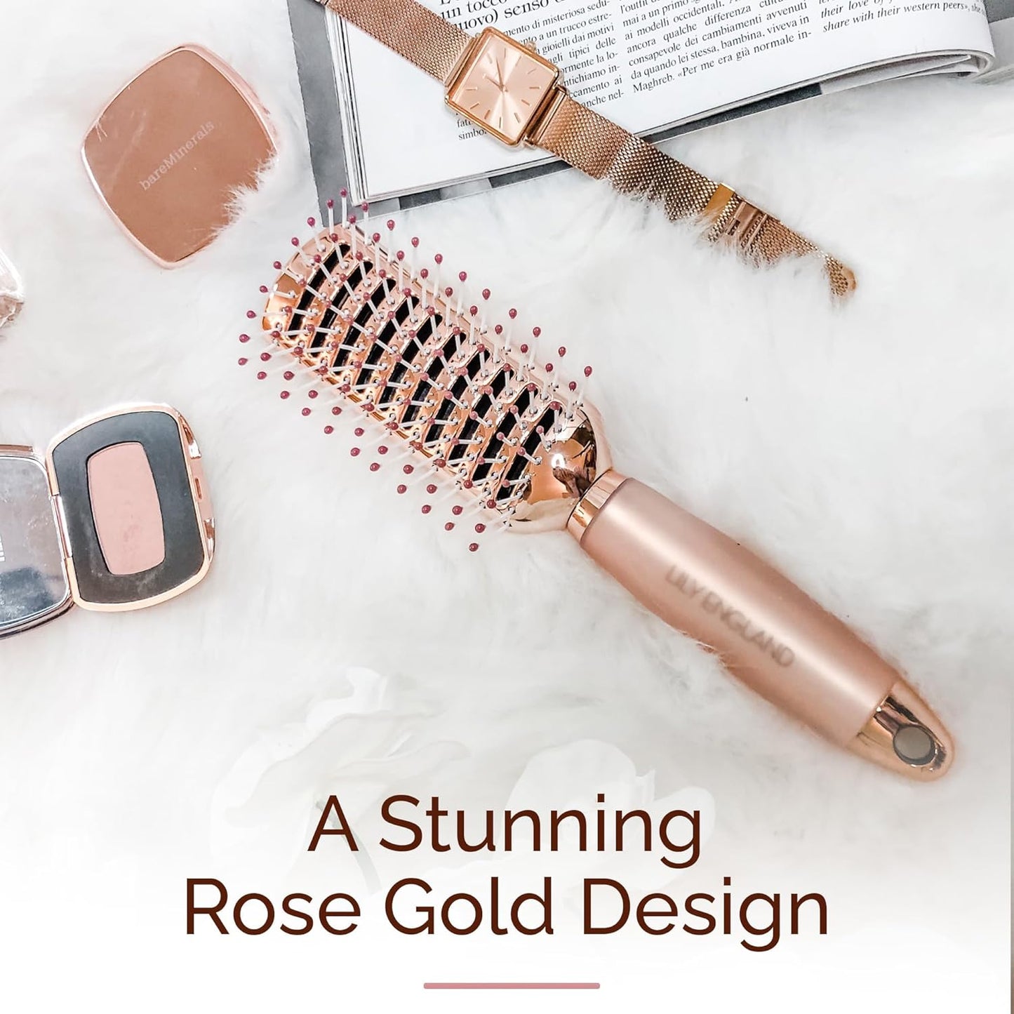 Vent Hair Brush for Blow Drying, Detangling Hairbrush for Women - Vented Brush with Gel Handle - Rose Gold by