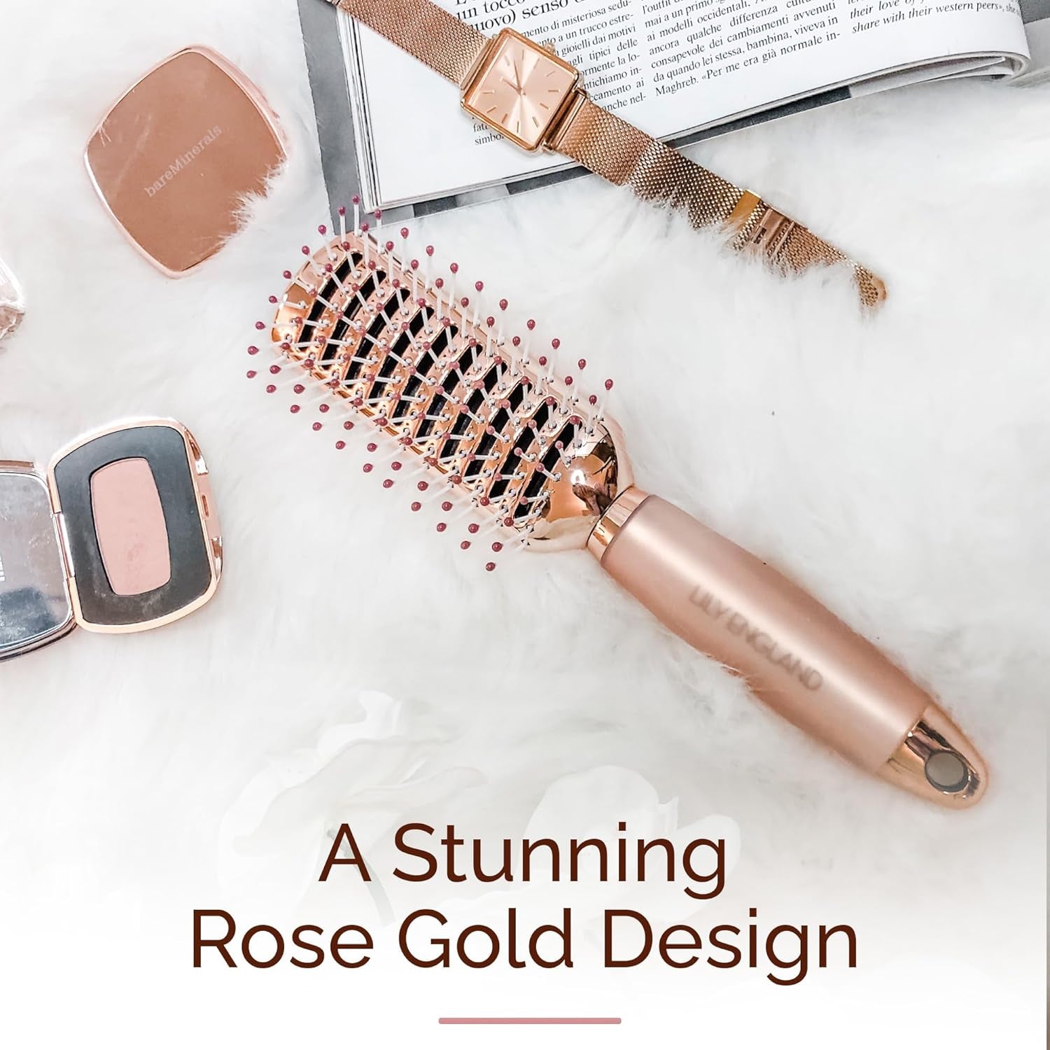 Vent Hair Brush for Blow Drying, Detangling Hairbrush for Women - Vented Brush with Gel Handle - Rose Gold by