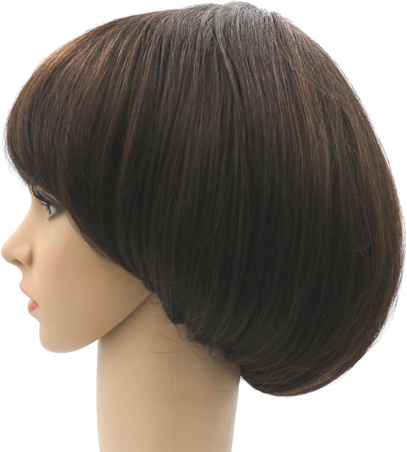Afro Girls Cosplay Mushroom Wig Short Haircut with Bangs Bob Wig for Black Women (Brown)