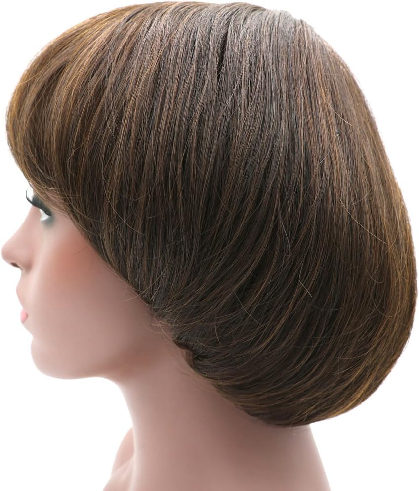 Afro Girls Cosplay Mushroom Wig Short Haircut with Bangs Bob Wig for Black Women (Brown)