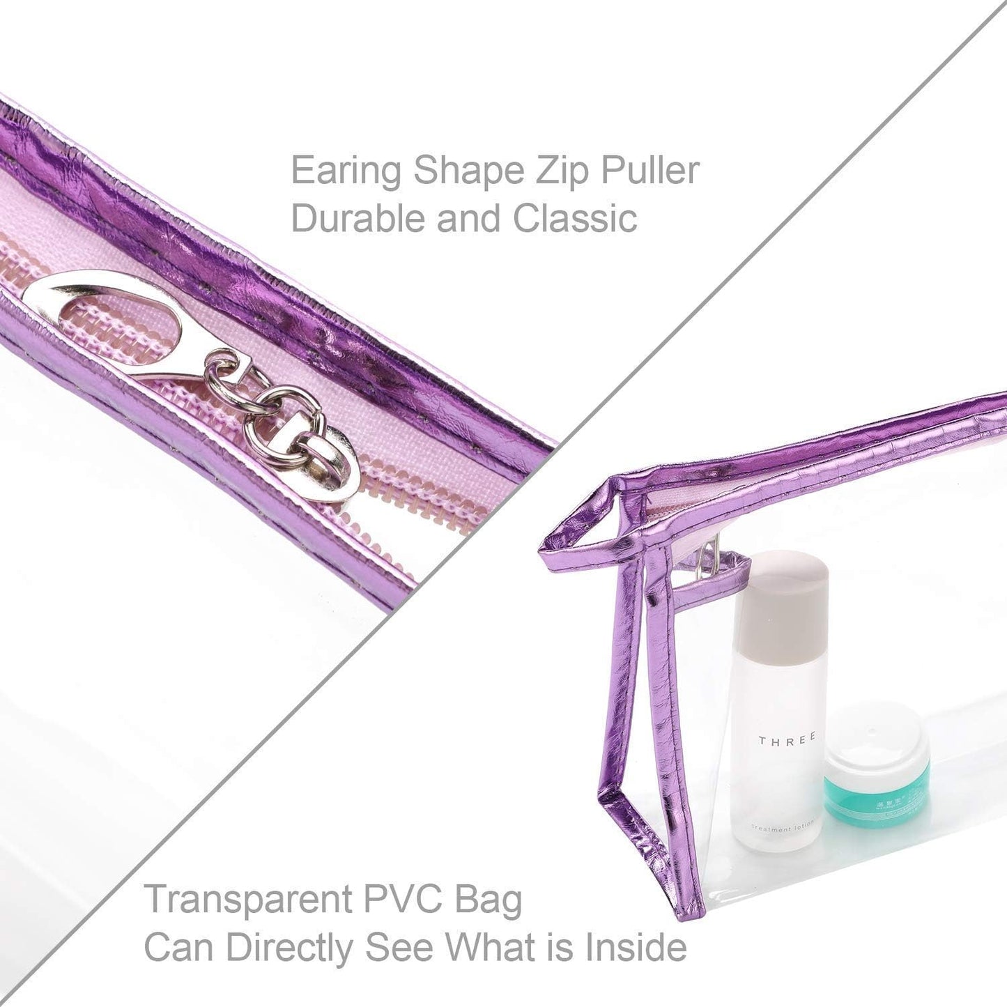 Clear Makeup Bag,  Transparent Clear Toiletry Bags with Strong Zips, Portable PVC Clear Travel Cosmetic Bag for Men Woman Holiday, Travel, Bathroom| 7 Colours Transparent Bags