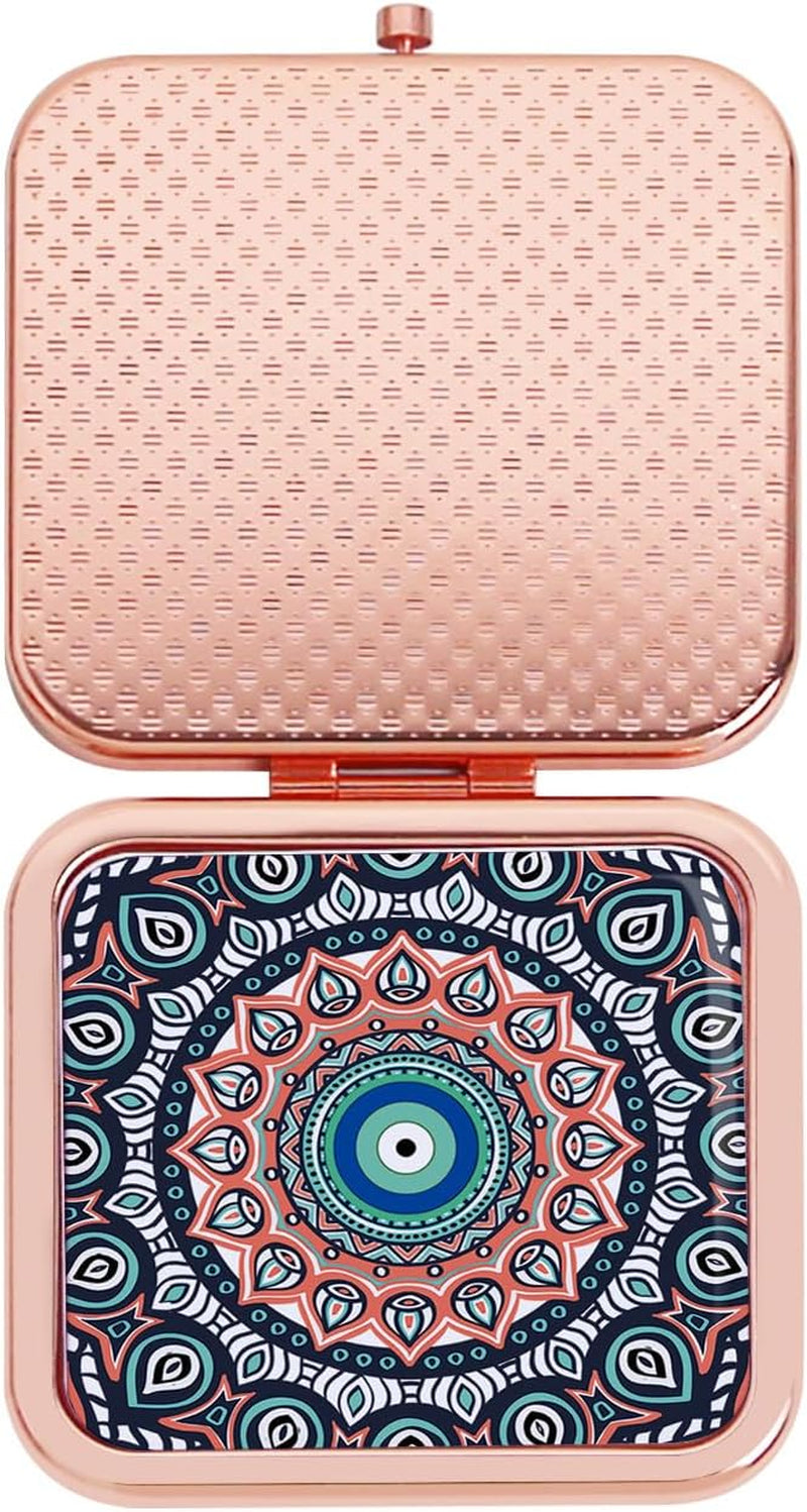 Pocket Mirror for Women, Rosegold Square 2.8”×2.8” Metal Frame Droprubber Style Double Sided Mini Magnifying 1X/2X Mirror for Purse Can Be Used as Gifts for Woman (Ethinc05)