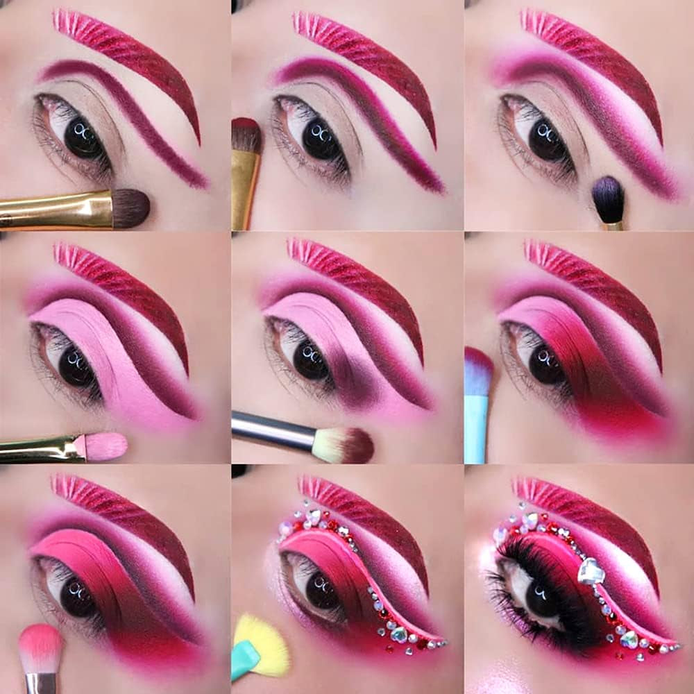 Pink Purple Eyeshadow Palette Makeup 12 Colors, Pigmented Matte Shimmer Cute Eye Shadow Tone,Small Bright Peach Red Violet Eyeshadow Pallet Long Lasting Shades,For Girl Women Summer Travel