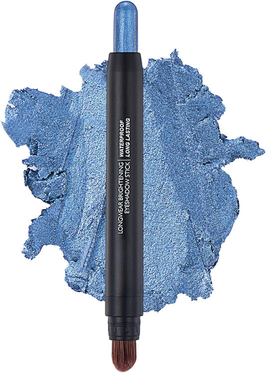Cream Eyeshadow Stick - No Crease Glitter Shimmer Blue Purple Eye Shadow Stick with Soft Brush, Rotatable Eye Brightener Pencil Crayon, Long Lasting Waterproof Metallic Eye Makeup Pen for Women-#10