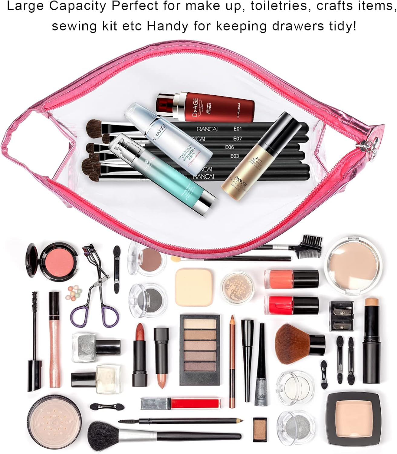 Clear Makeup Bag,  Transparent Clear Toiletry Bags with Strong Zips, Portable PVC Clear Travel Cosmetic Bag for Men Woman Holiday, Travel, Bathroom| 7 Colours Transparent Bags