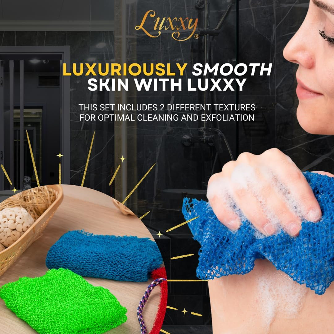 ® | 3 Pack Set 2 Soft African Exfoliating Nets & 1 Rough African Net Sponge with Handles for the Back, Neck or Feet, Black Women Owned, Achieve Smooth Soft Silky Skin, for Daily Use & Great Gifts