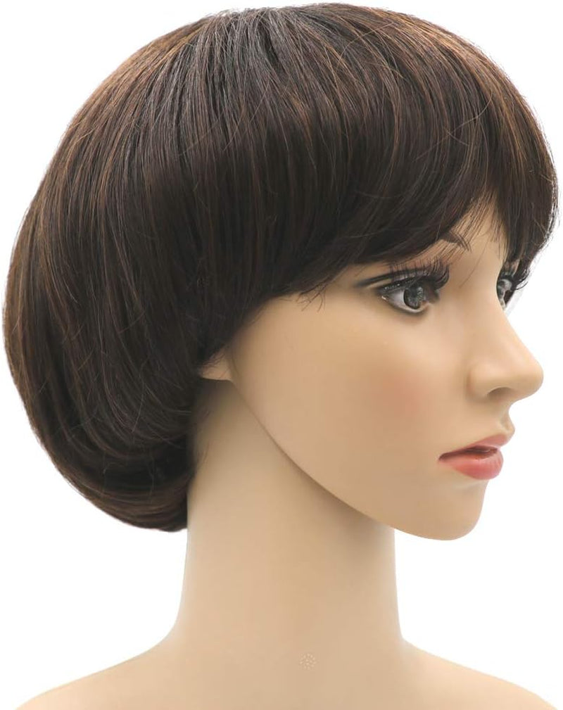 Afro Girls Cosplay Mushroom Wig Short Haircut with Bangs Bob Wig for Black Women (Brown)