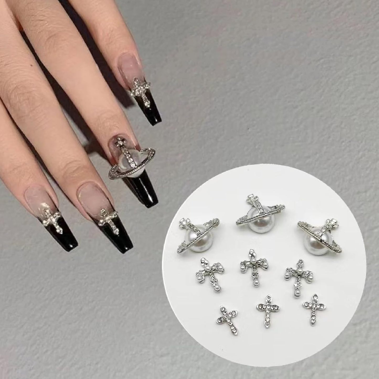 Nail Charms，30 Piece Set for DIY Nail Art Design ，Nail Accessories Nail Rhinestones Pearl and Diamond Cross Charms