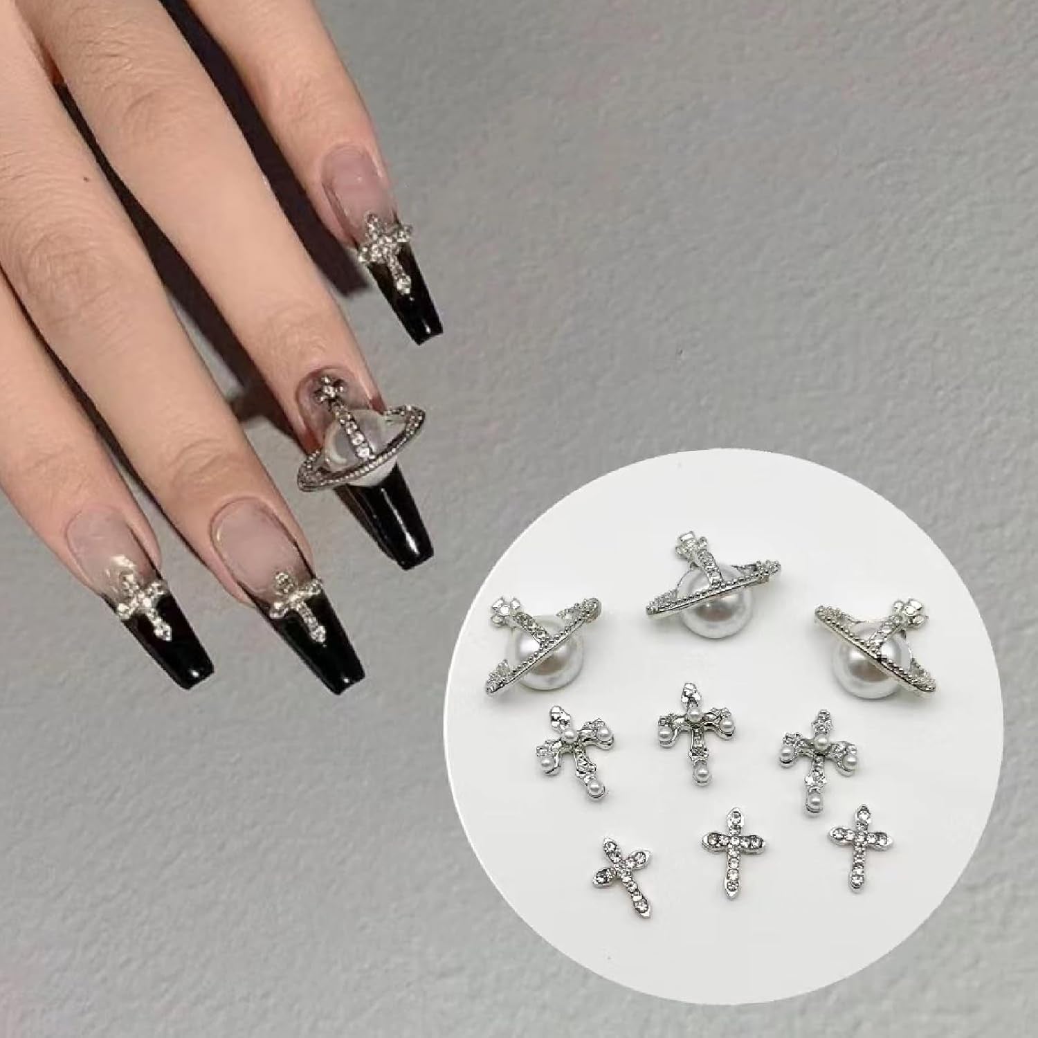 Nail Charms，30 Piece Set for DIY Nail Art Design ，Nail Accessories Nail Rhinestones Pearl and Diamond Cross Charms