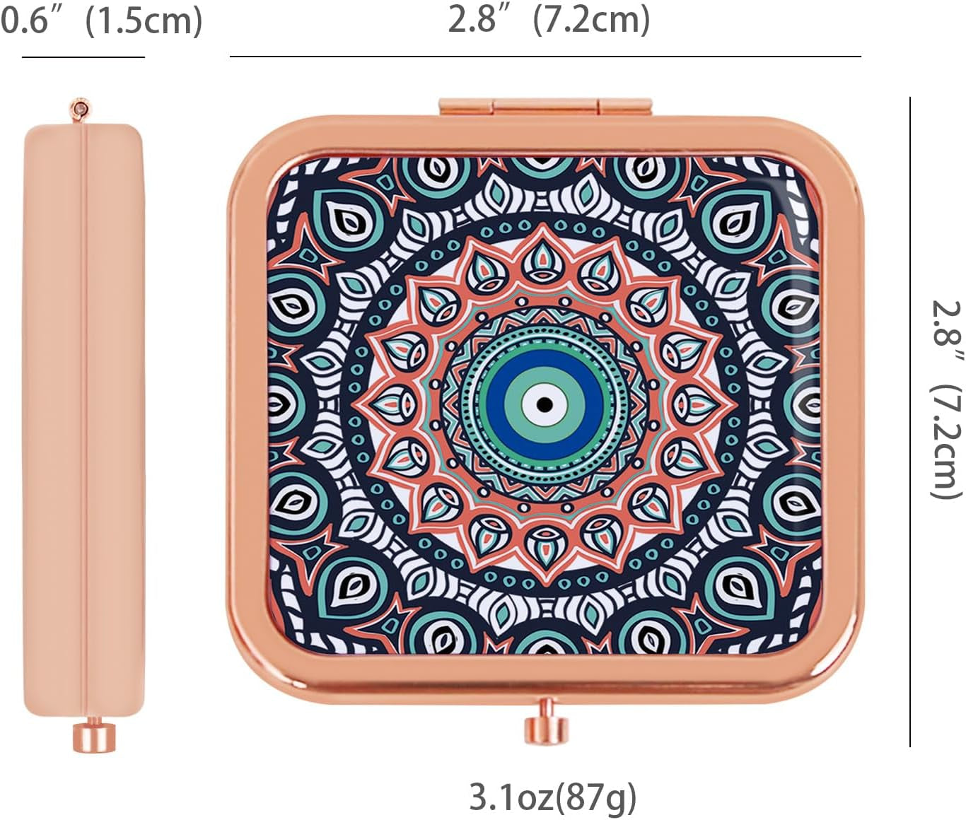Pocket Mirror for Women, Rosegold Square 2.8”×2.8” Metal Frame Droprubber Style Double Sided Mini Magnifying 1X/2X Mirror for Purse Can Be Used as Gifts for Woman (Ethinc05)